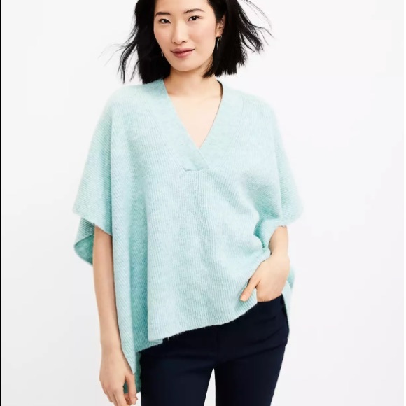 LOFT Sweaters - LOFT Light Aqua V-Neck Poncho Sweater